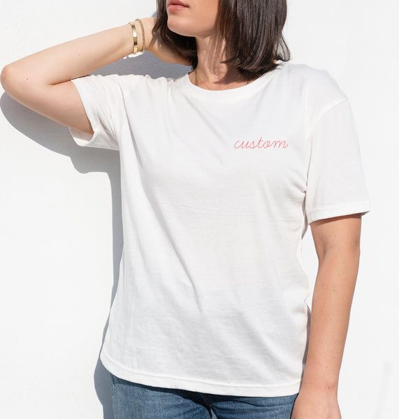 premium basic tee off white with custom embroidery