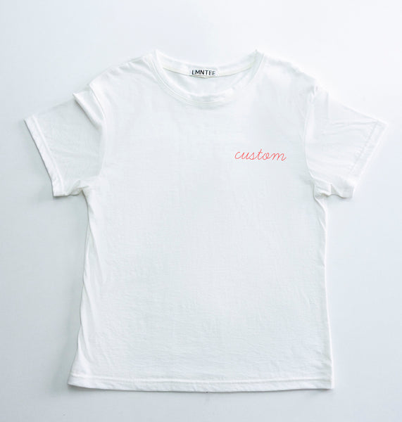 premium basic tee white with custom embroidery