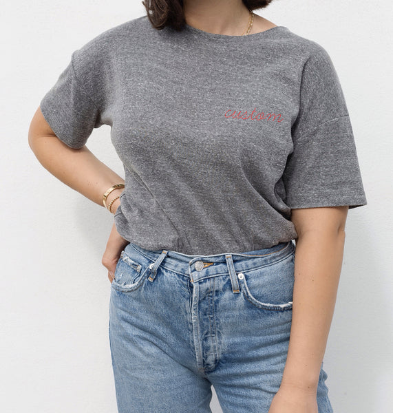 premium basic tee grey with custom embroidery